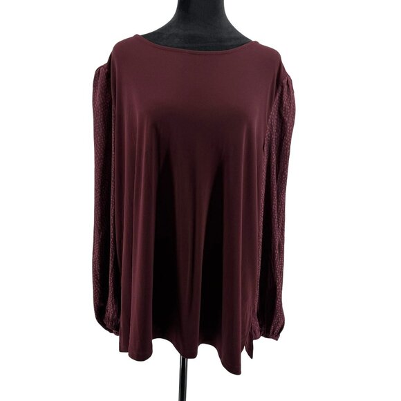Susan‎ Graver Tunic Top Womens Size 2X Burgundy Stretch Liquid Knit Animal Print - Picture 3 of 7